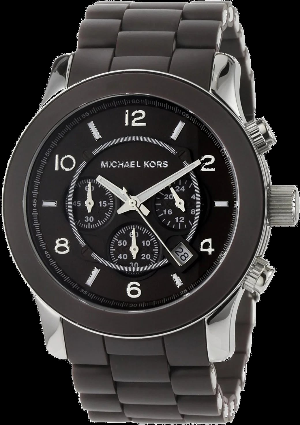 Montre Michael Kors MK8129 cadran brun soleillé avec index bâtons dorés et aiguilles luminescentes sur fond argenté