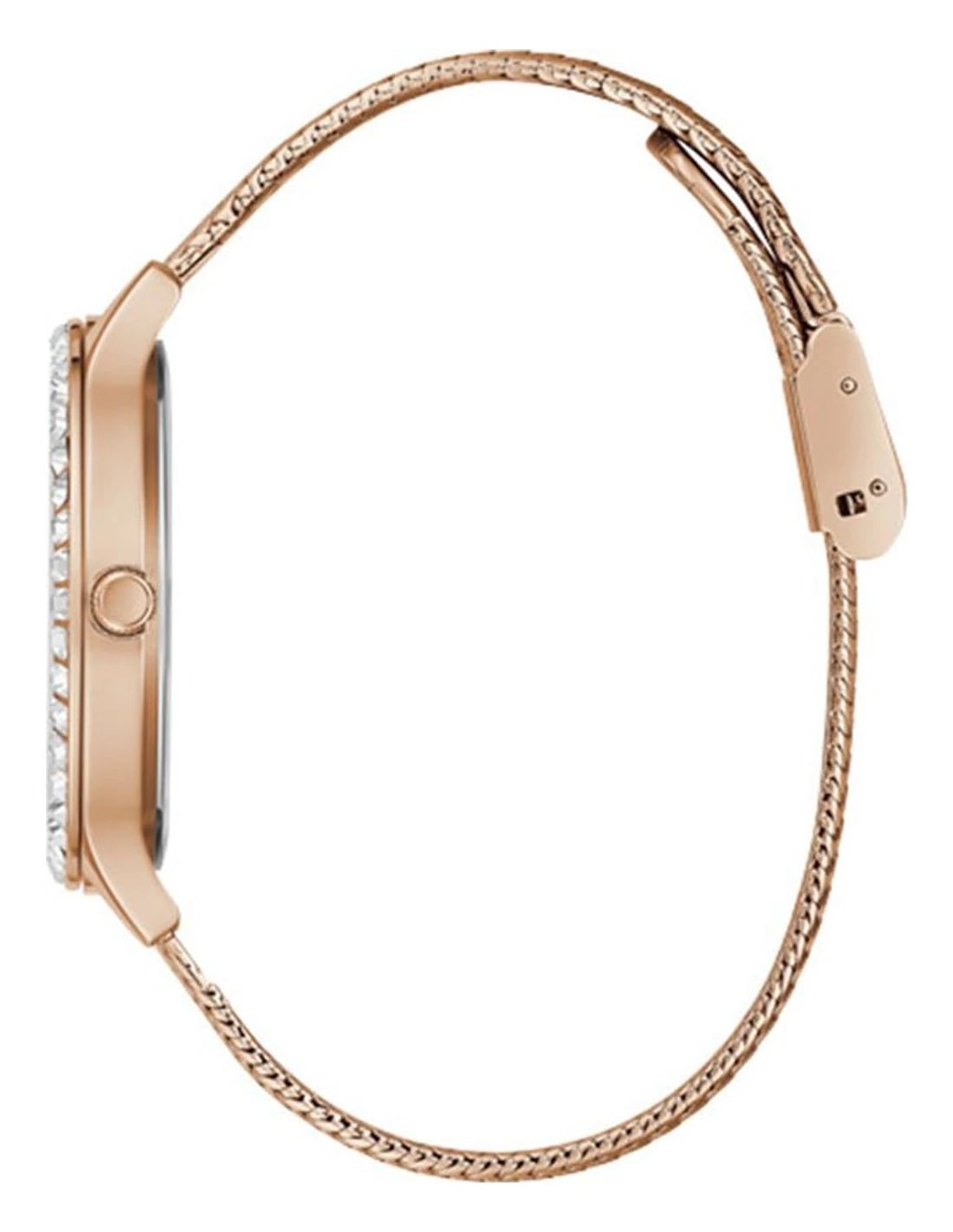 Montre Femme Guess Soiree GW0402L3 or rose boîtier serti de cristaux bracelet maille milanaise vue 2