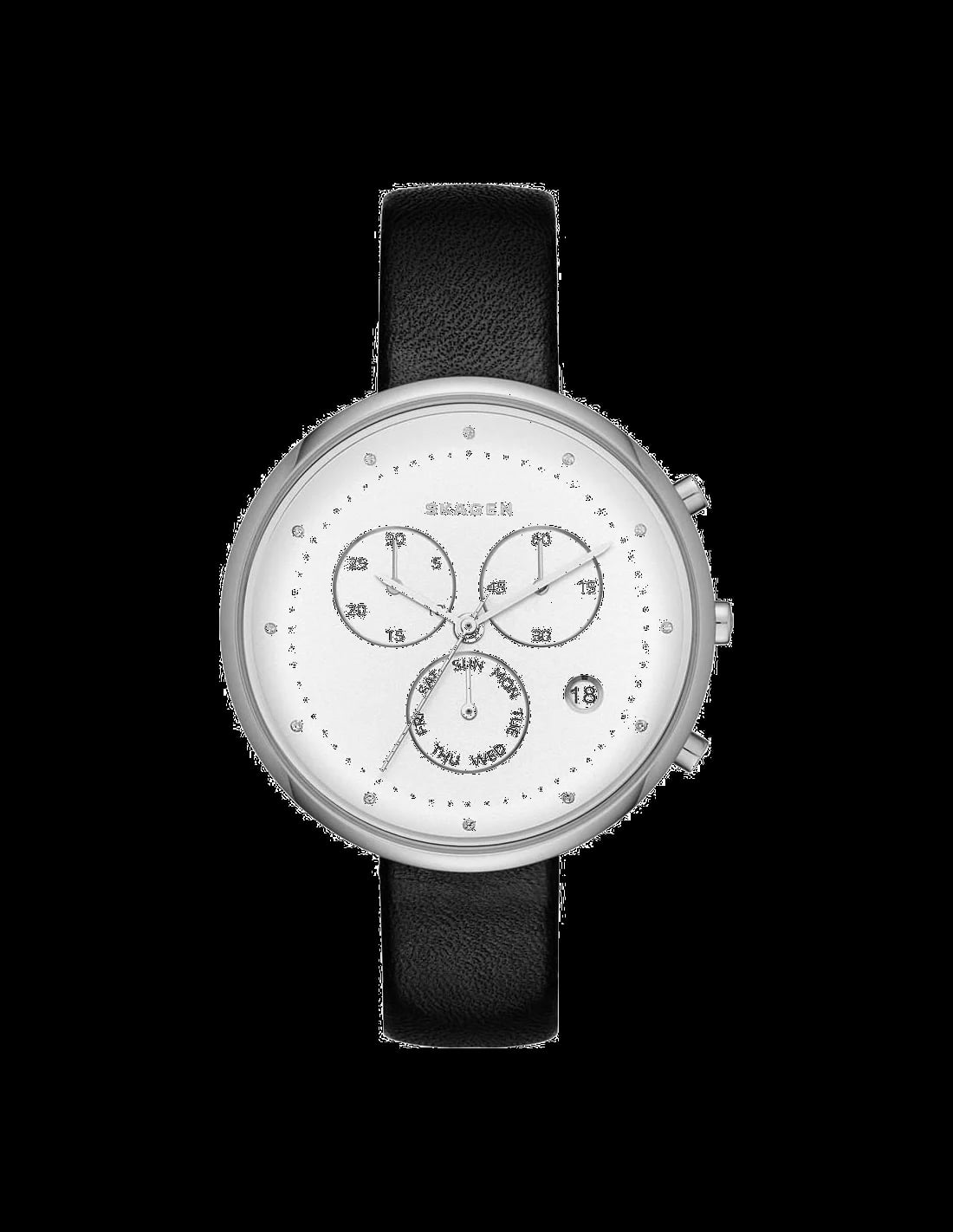 Montre Skagen SKW2427 au cadran noir minimaliste avec aiguilles fines et index bâtons sur fond mat