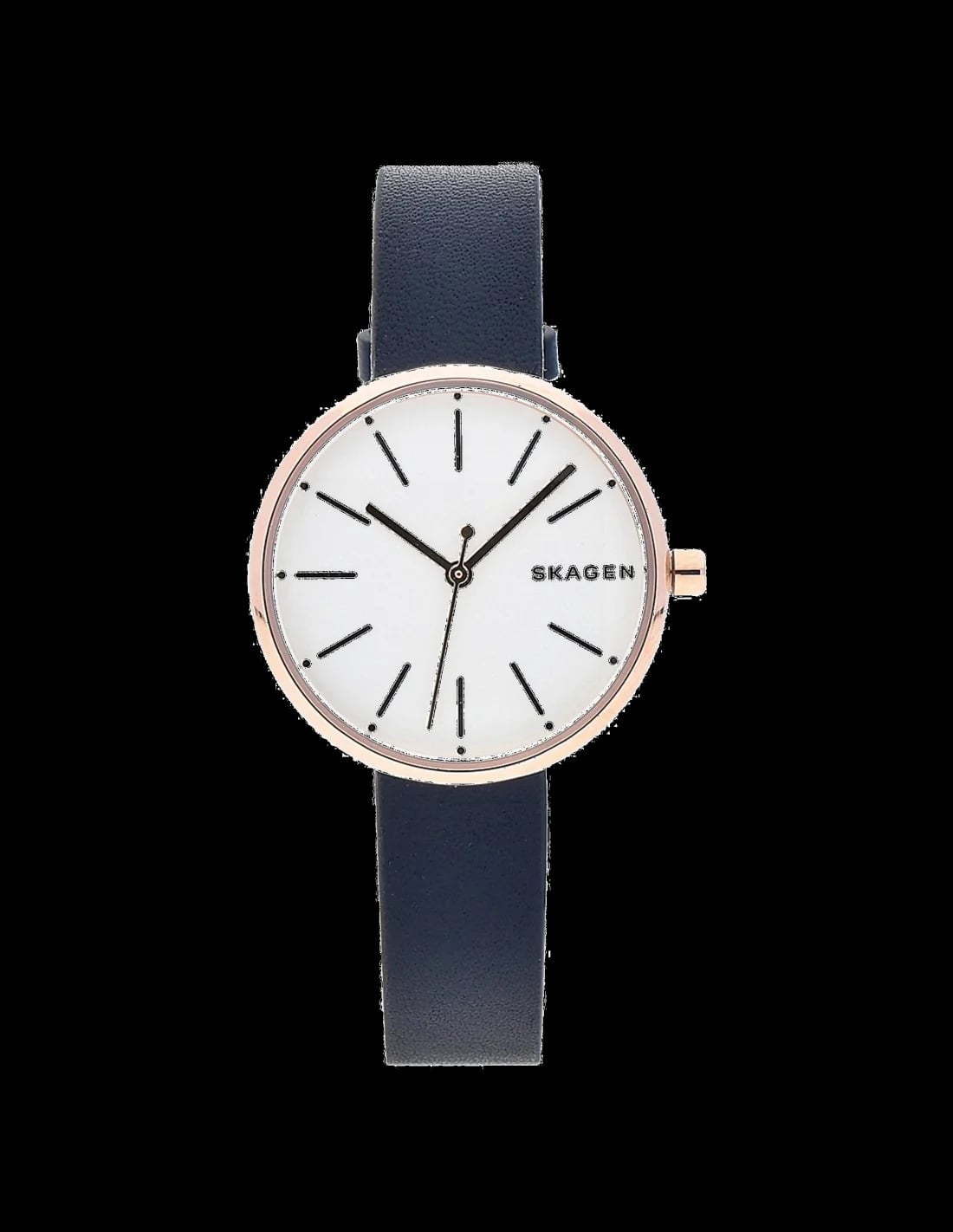 Montre Skagen SKW2592 cadran bleu profond minimaliste aiguilles fines index bâtons pour look chic décontracté