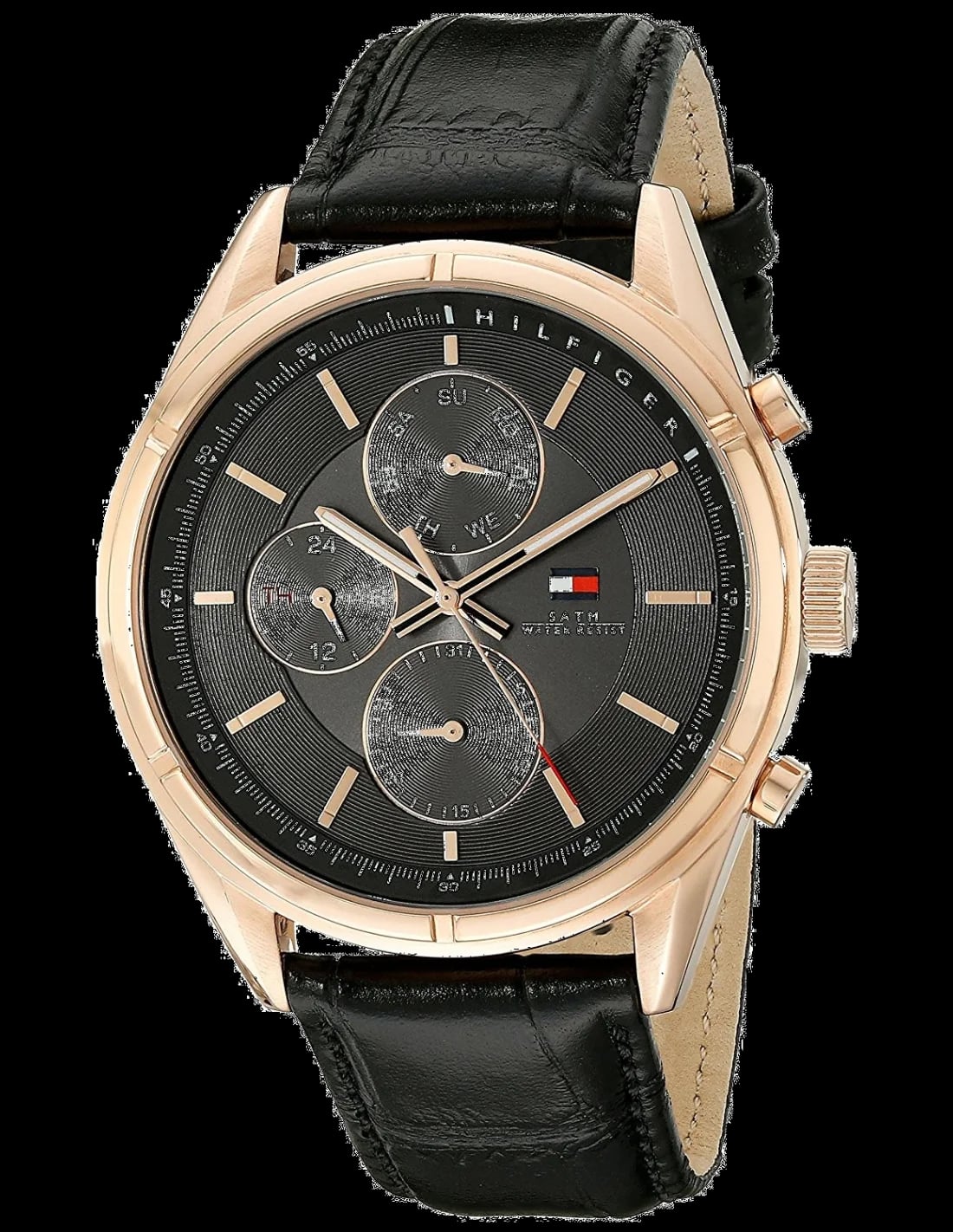 Montre Tommy Hilfiger 1791125 au cadran noir avec index blancs et aiguilles luminescentes, style sport-chic