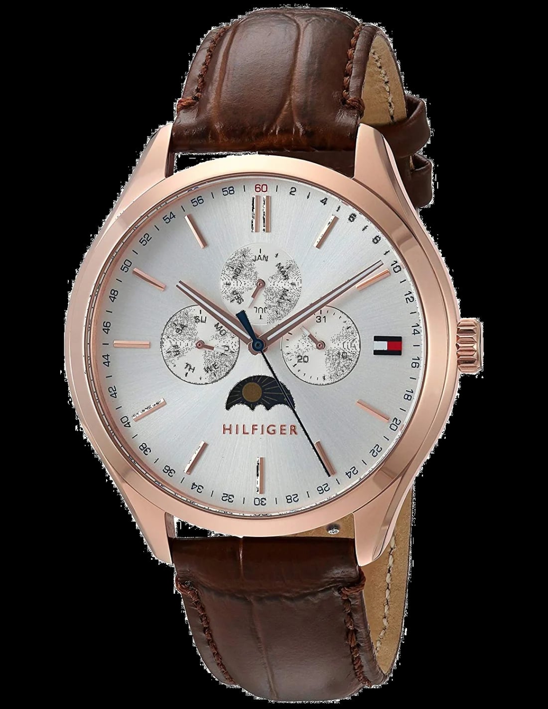 Montre Tommy Hilfiger 1791306 cadran blanc soleil, aiguilles bâtons et date à 3h, style classique décontracté