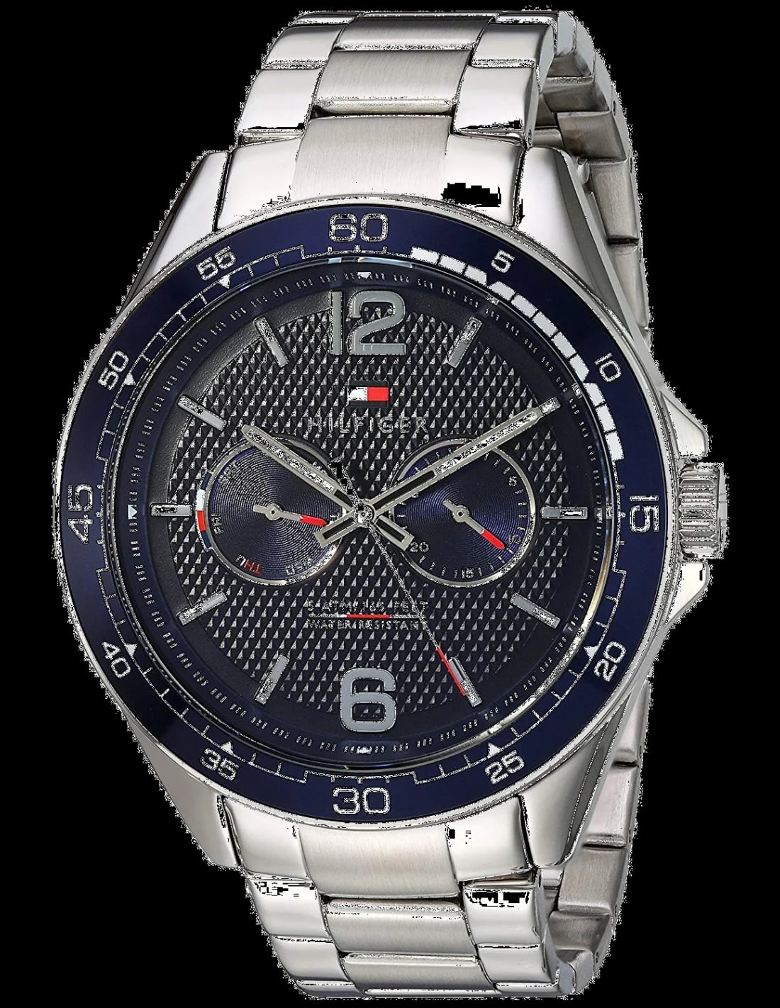 Montre Tommy Hilfiger 1791366 en acier argenté, cadran blanc avec index bâtons et aiguilles luminescentes, style sport chic