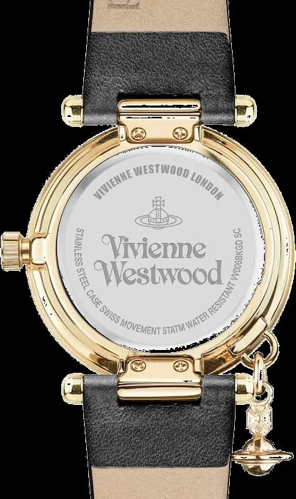 Montre Vivienne Westwood Orb II bracelet cuir noir profil latéral
