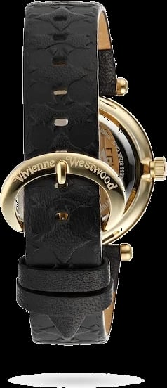 Montre Vivienne Westwood VV006BKGD gros plan cadran noir index bâtons
