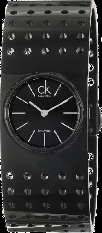 Calvin Klein K8324302 Perforated Rigid Stainless Steel Bracelet Black Women's Watch