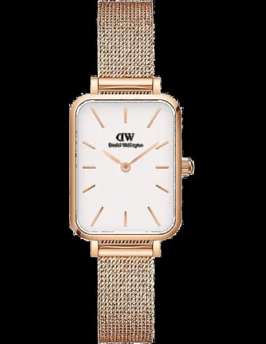 Daniel Wellington DW00100431 Quadro Rectangular Milanese Mesh Rose Gold Women's Watch