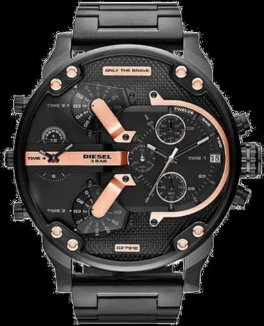 Diesel DZ7312 Mr Daddy 2.0 Black Stainless Steel Rose Gold Accents Men's Watch