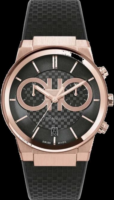 Salvatore Ferragamo SFME00721 Chronograph Stainless Steel Rose Gold and Black Silicone