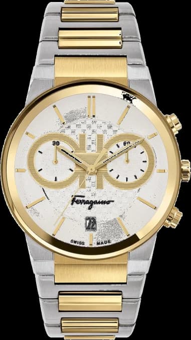 Salvatore Ferragamo SFME00821 Chronograph Two-Tone Stainless Steel Silver Dial Men's Watch