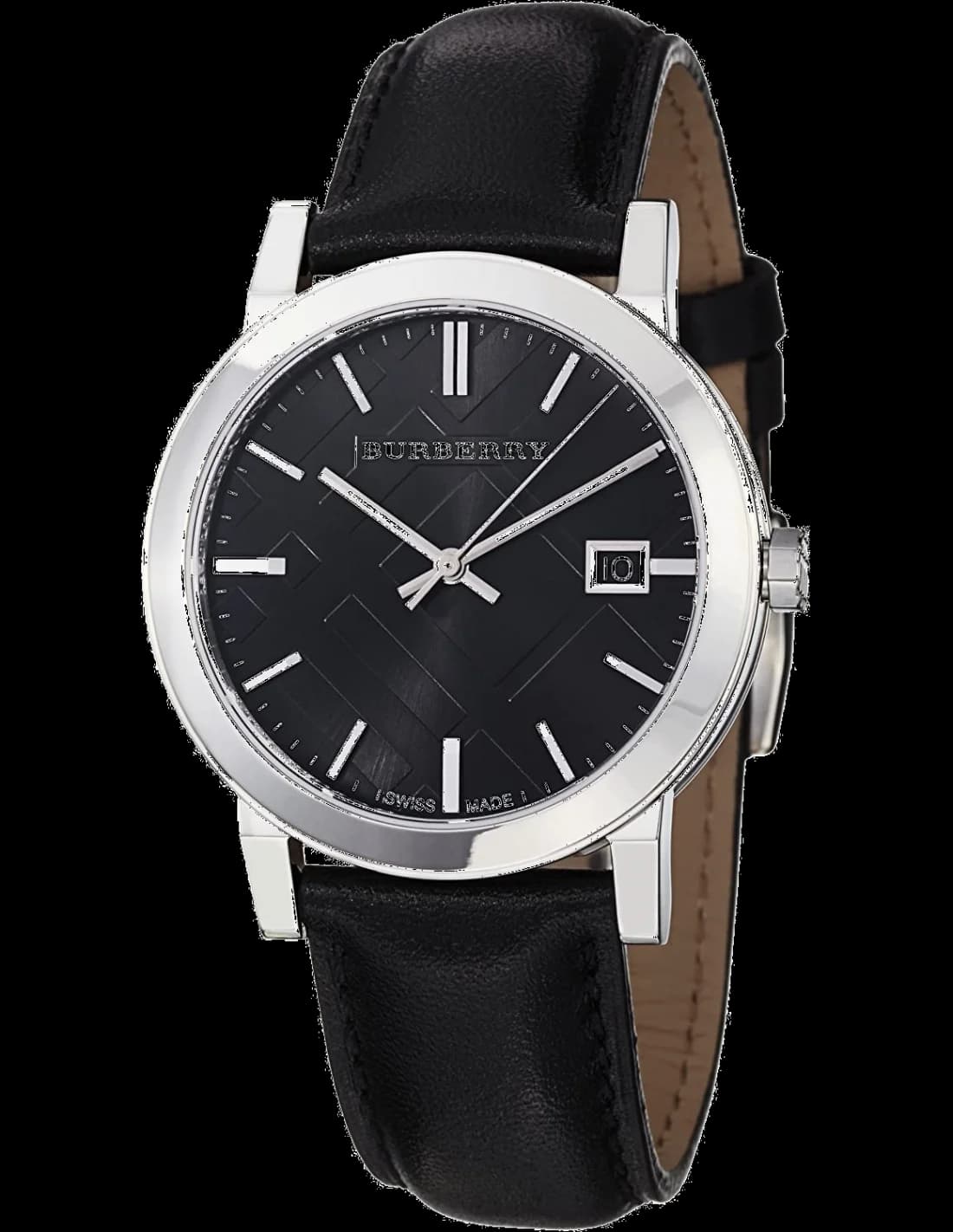 Burberry BU9009 Men's Watch Round Black Leather Strap