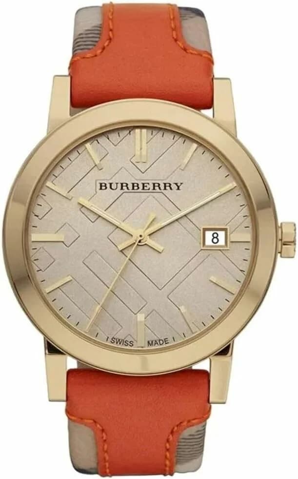 Burberry BU9016 Men's Watch Large Check with Orange Leather Strap
