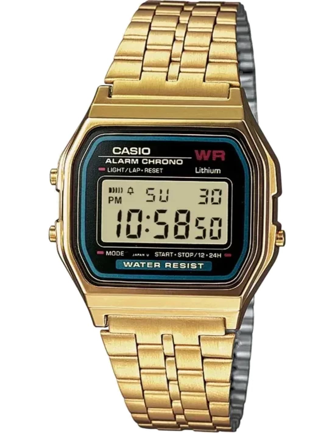 Casio A159WGEA-1EF Vintage Digital Watch Yellow Gold Stainless Steel Black Dial