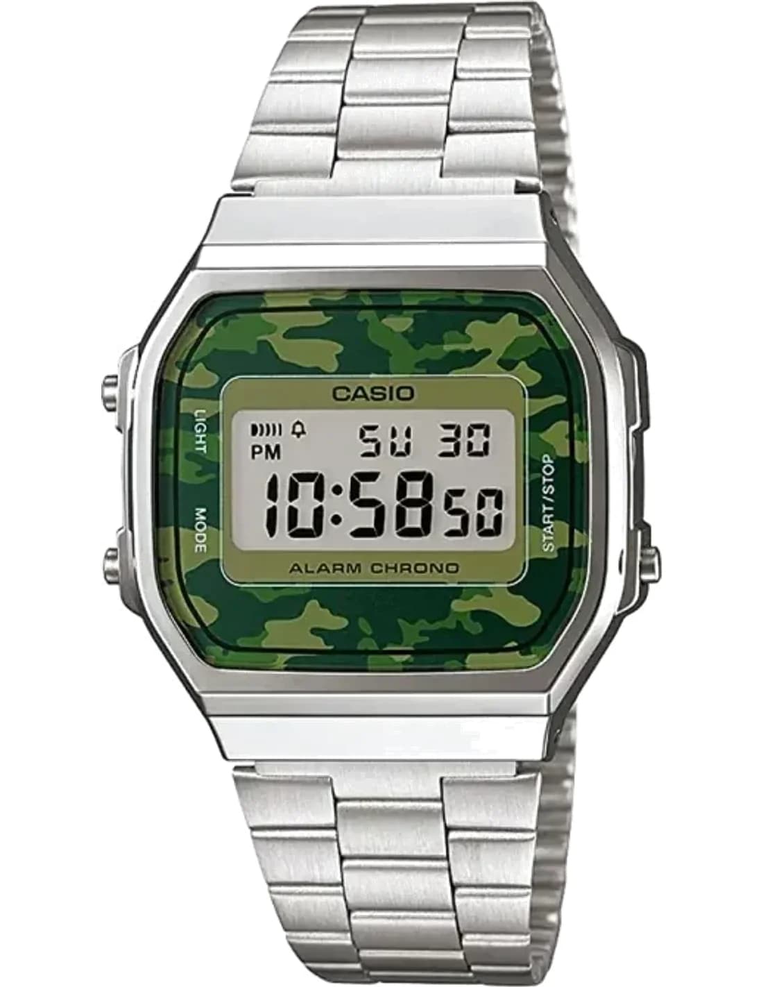 Casio A168WEC-3EF Camouflage Military Dial Stainless Steel Bracelet Watch