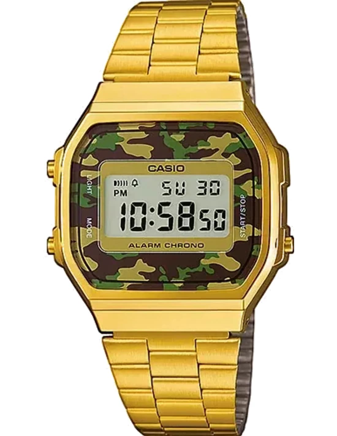 Casio A168WEGC-3EF Gold Watch with Military Green Camouflage Dial