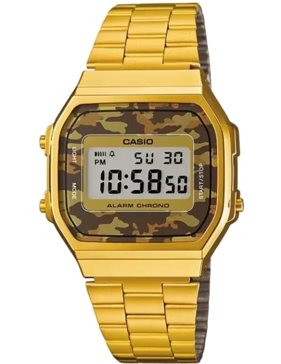 Casio A168WEGC-5EF Gold Metal Watch with Brown Camouflage Dial