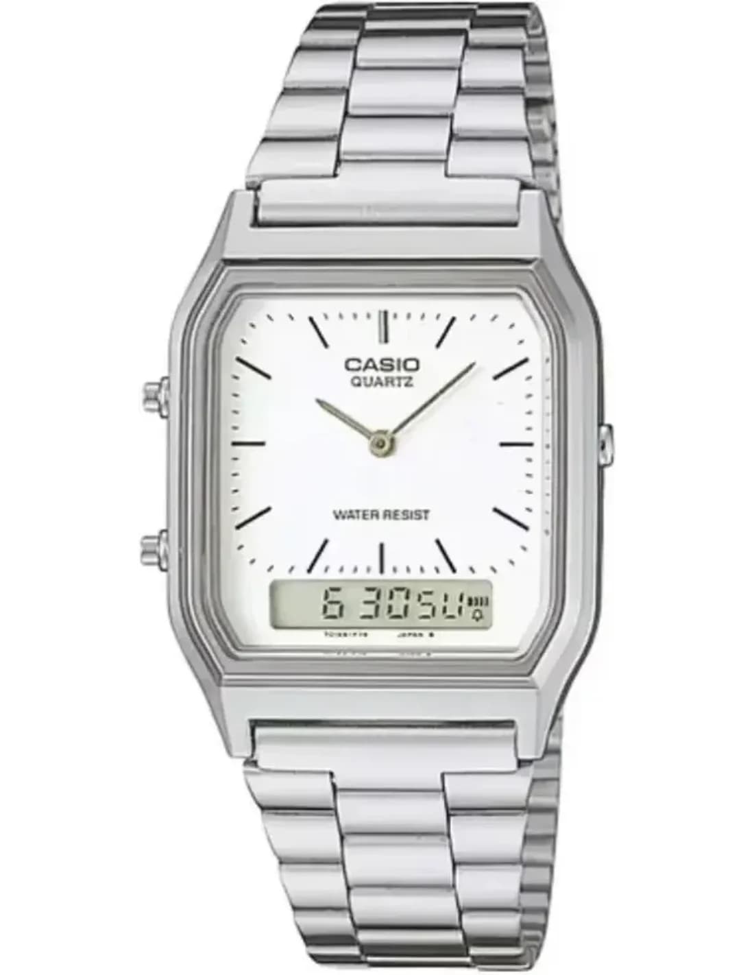 Montre Casio AQ-230A-7DMQYES cadran blanc, affichage analogique et digital, style rétro argenté sobre