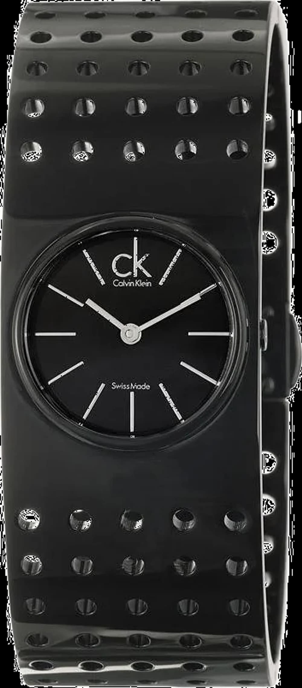 Calvin Klein K8324302 Perforated Rigid Stainless Steel Bracelet Black Women's Watch