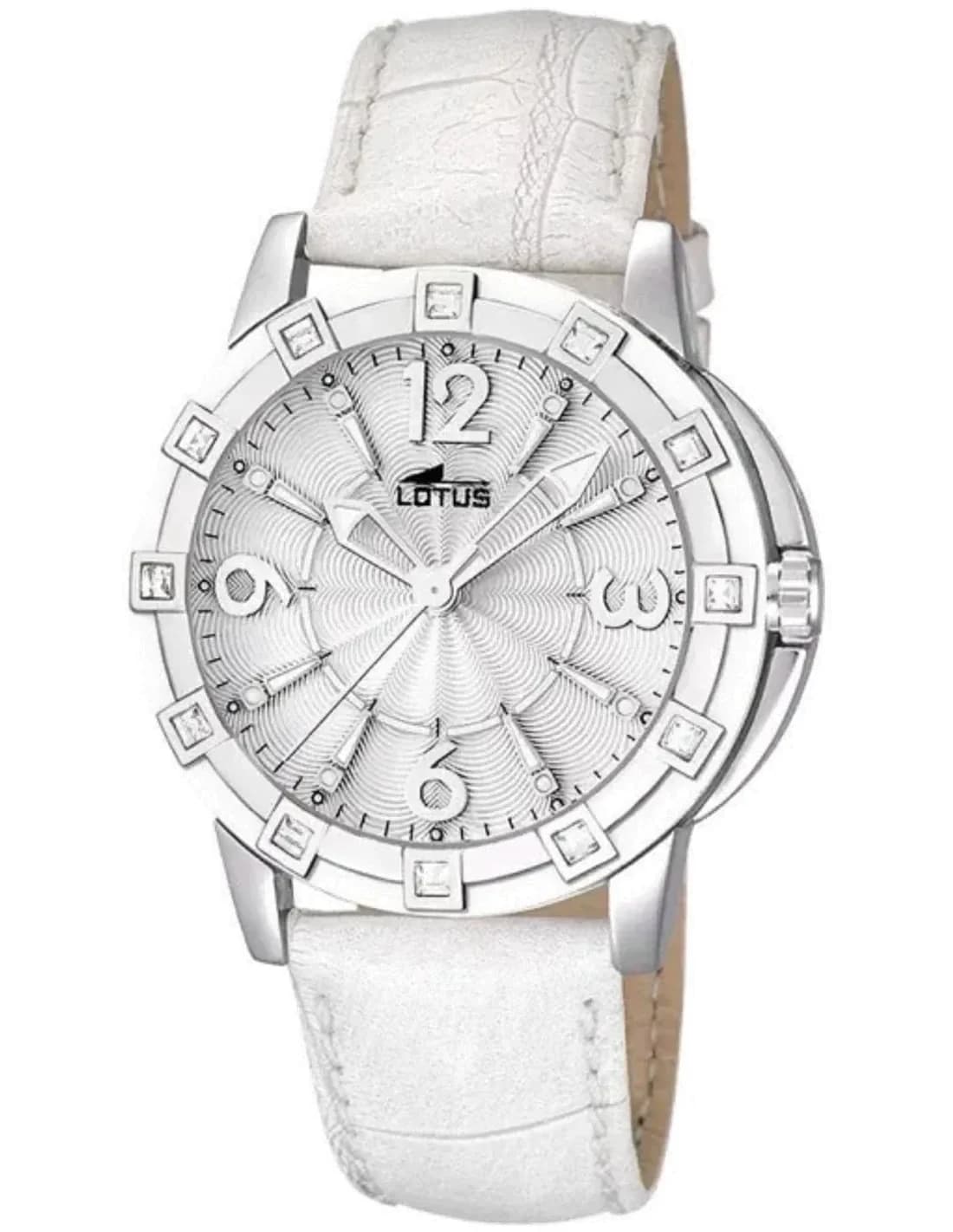 Montre Lotus L15745/1 cadran blanc pur, aiguilles dorées fines et index bâtons, élégance intemporelle