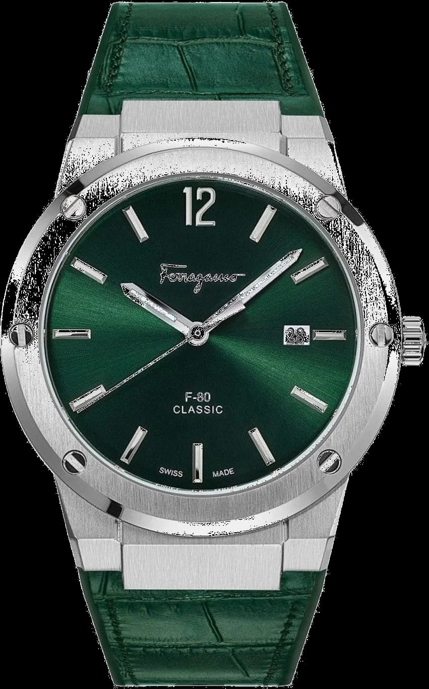 Salvatore Ferragamo SFDT00119 Green Crocodile Look Silicone Strap Men's Watch