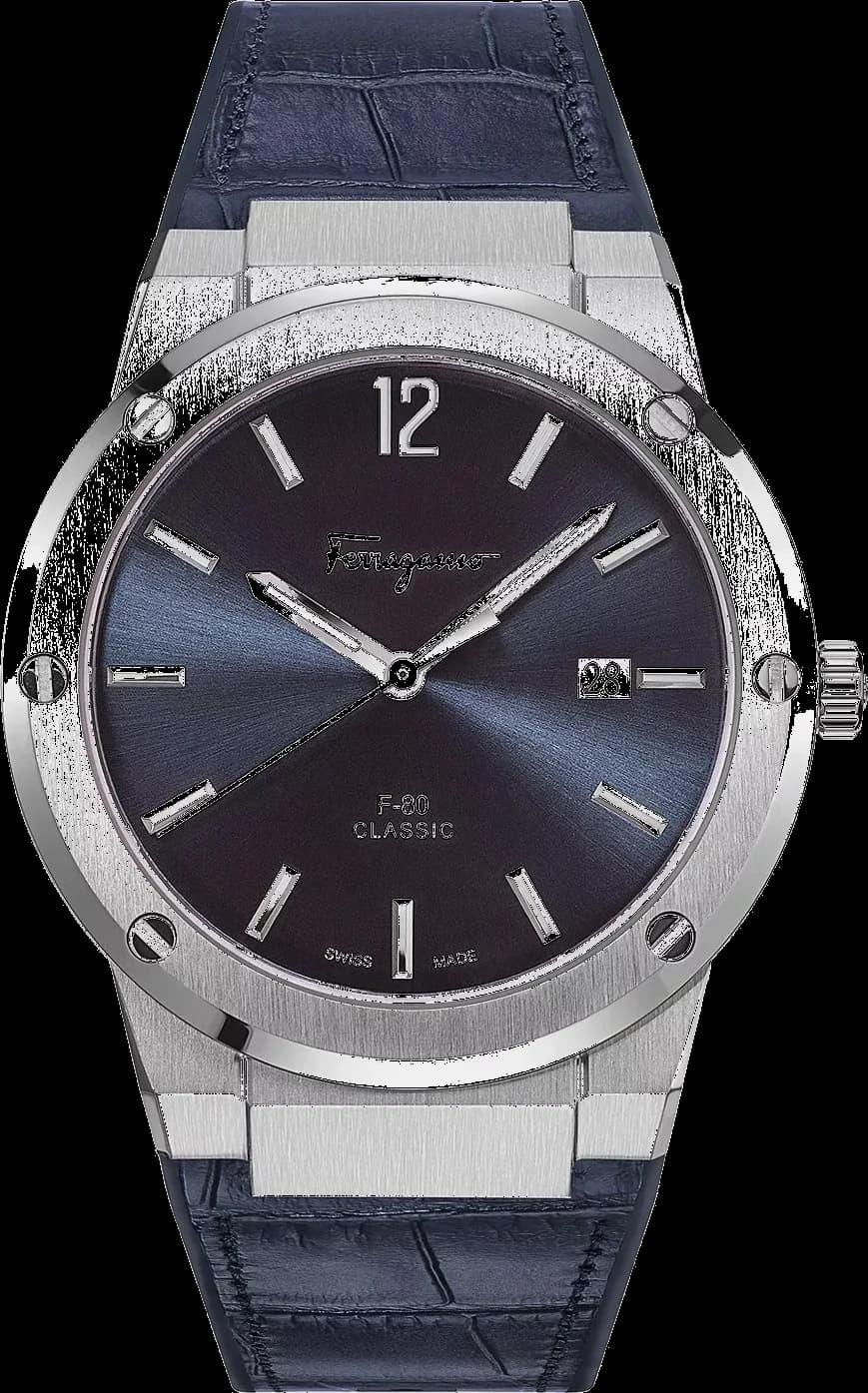 Salvatore Ferragamo SFDT00319 Blue Dial and Crocodile Pattern Silicone Strap Watch