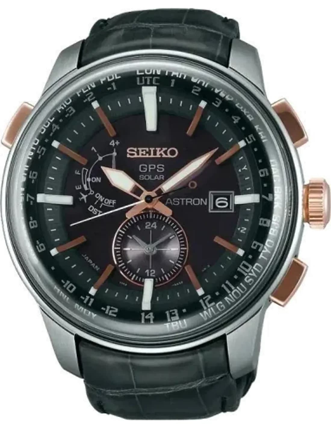 Seiko SAS038J1 Astron GPS Solar Crocodile Strap Black Men's Watch