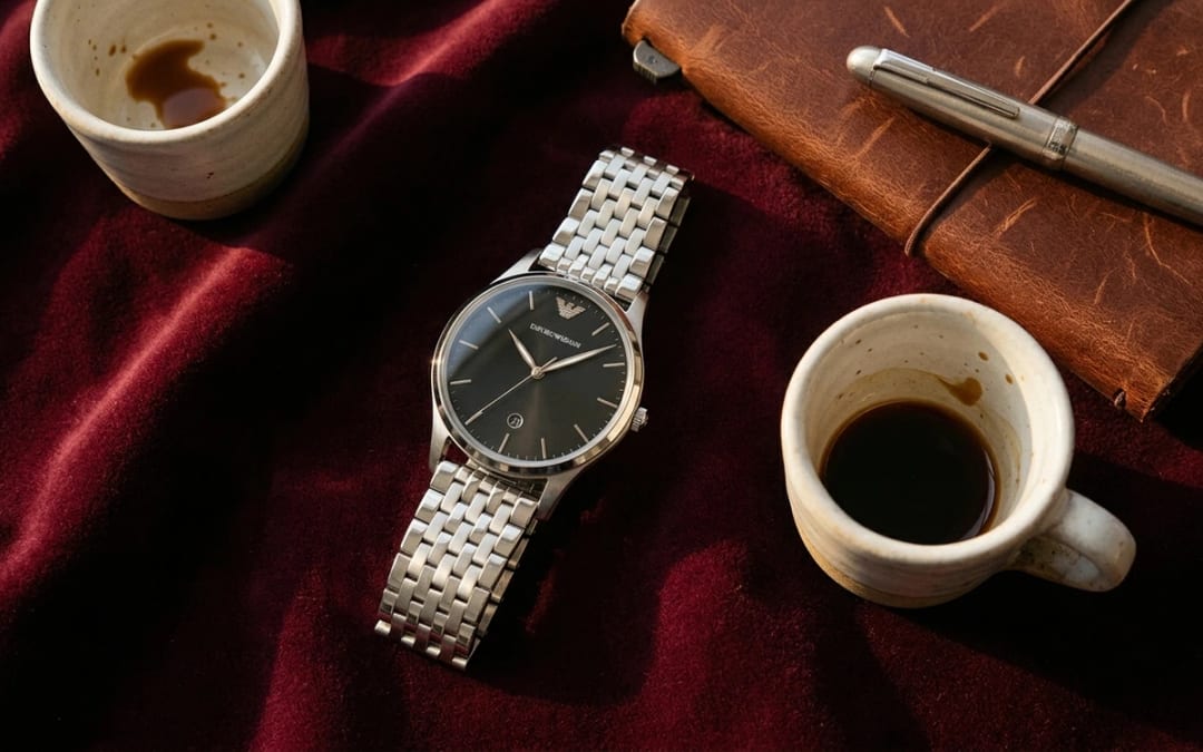Flat lay — Montre Emporio Armani homme : le guide complet pour choisir sa montre de luxe italienne