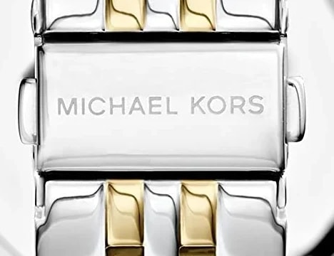 Clasp of a two-tone Michael Kors Lexington MK5955 engraved Michael Kors