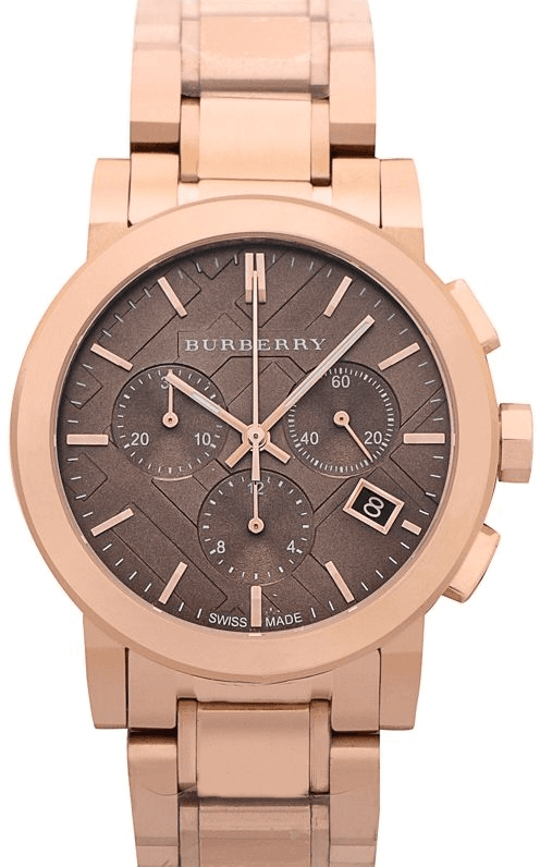 Montre Burberry BU9754 The City Chronomètre Acier Rose Gold et Cadran Marron
