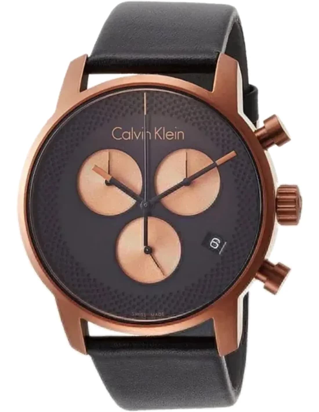 Montre Homme Calvin Klein City K2G17TC1 Quartz chronographe cadran noir bracelet en cuir noir