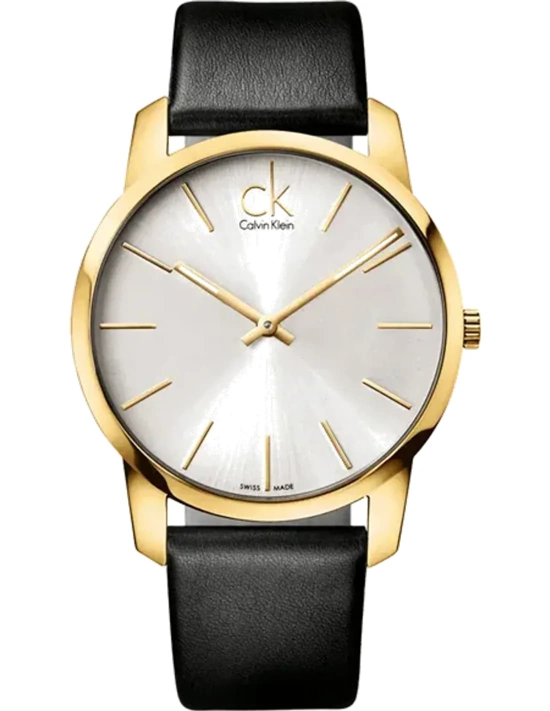 Montre Homme Calvin Klein City K2G21520 Quartz cadran argenté bracelet en cuir noir