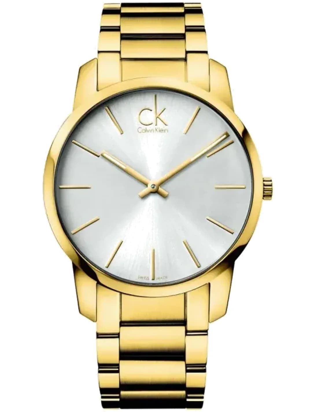 Montre Homme Calvin Klein City K2G21546 Quartz cadran argenté bracelet en acier inoxydable doré