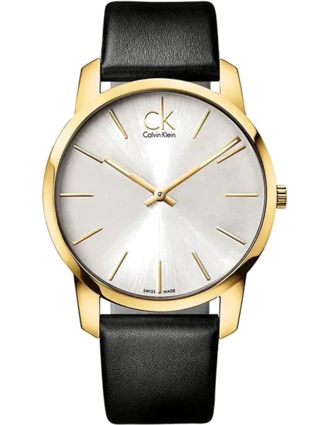 Montre Femme Calvin Klein City K2G23520 Quartz cadran argenté bracelet en cuir noir