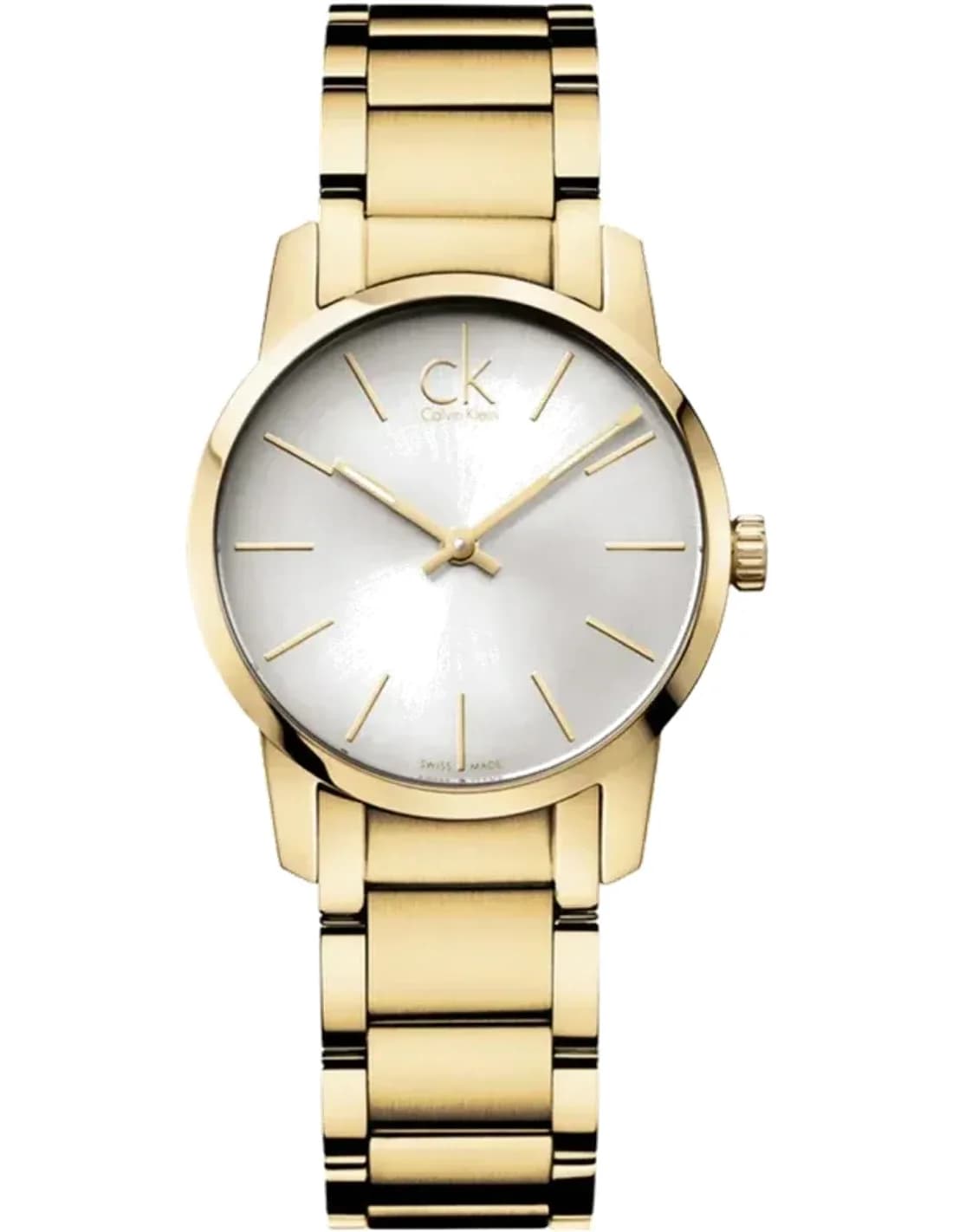 Montre Femme Calvin Klein City K2G23546 Quartz cadran argenté bracelet en acier inoxydable doré