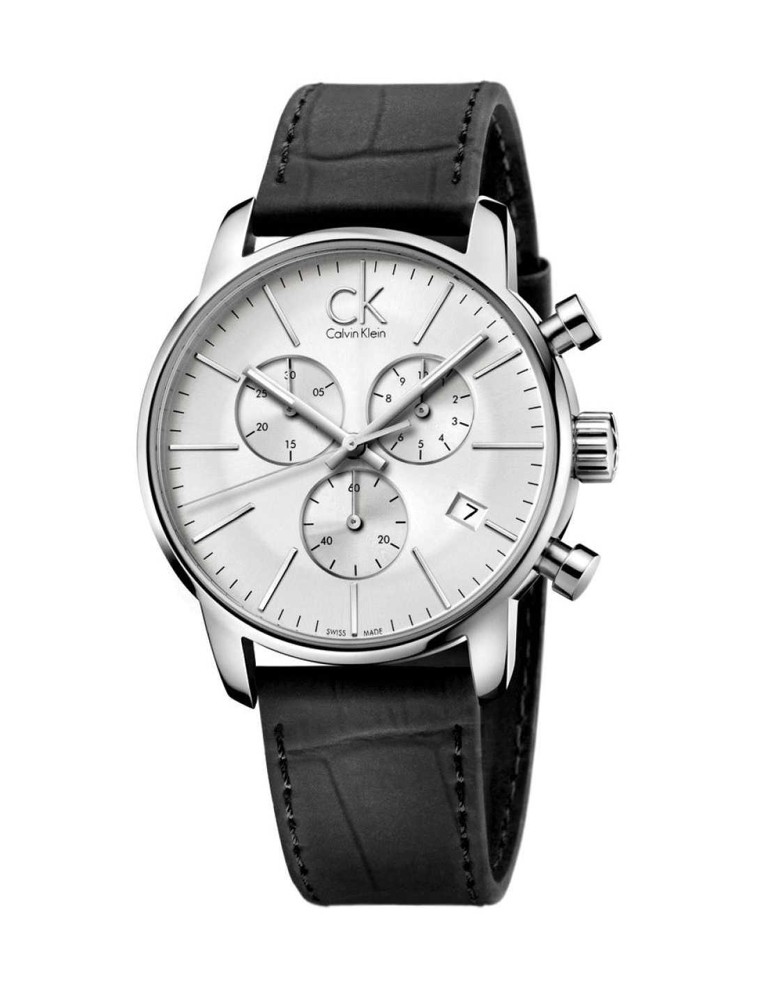 Montre Homme Calvin Klein City K2G271C6 chronomètre bracelet cuir noir