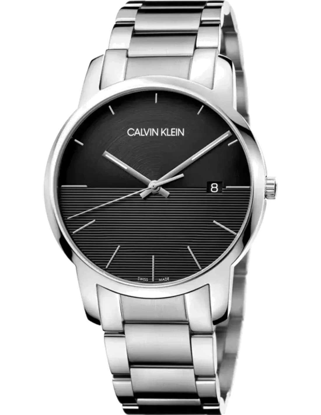 Montre Homme Calvin Klein City K2G2G14C Quartz cadran noir bracelet en acier inoxydable argenté