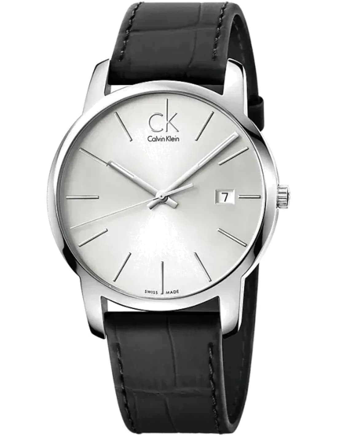 Montre Homme Calvin Klein City K2G2G1C6 Quartz cadran argenté bracelet en cuir noir