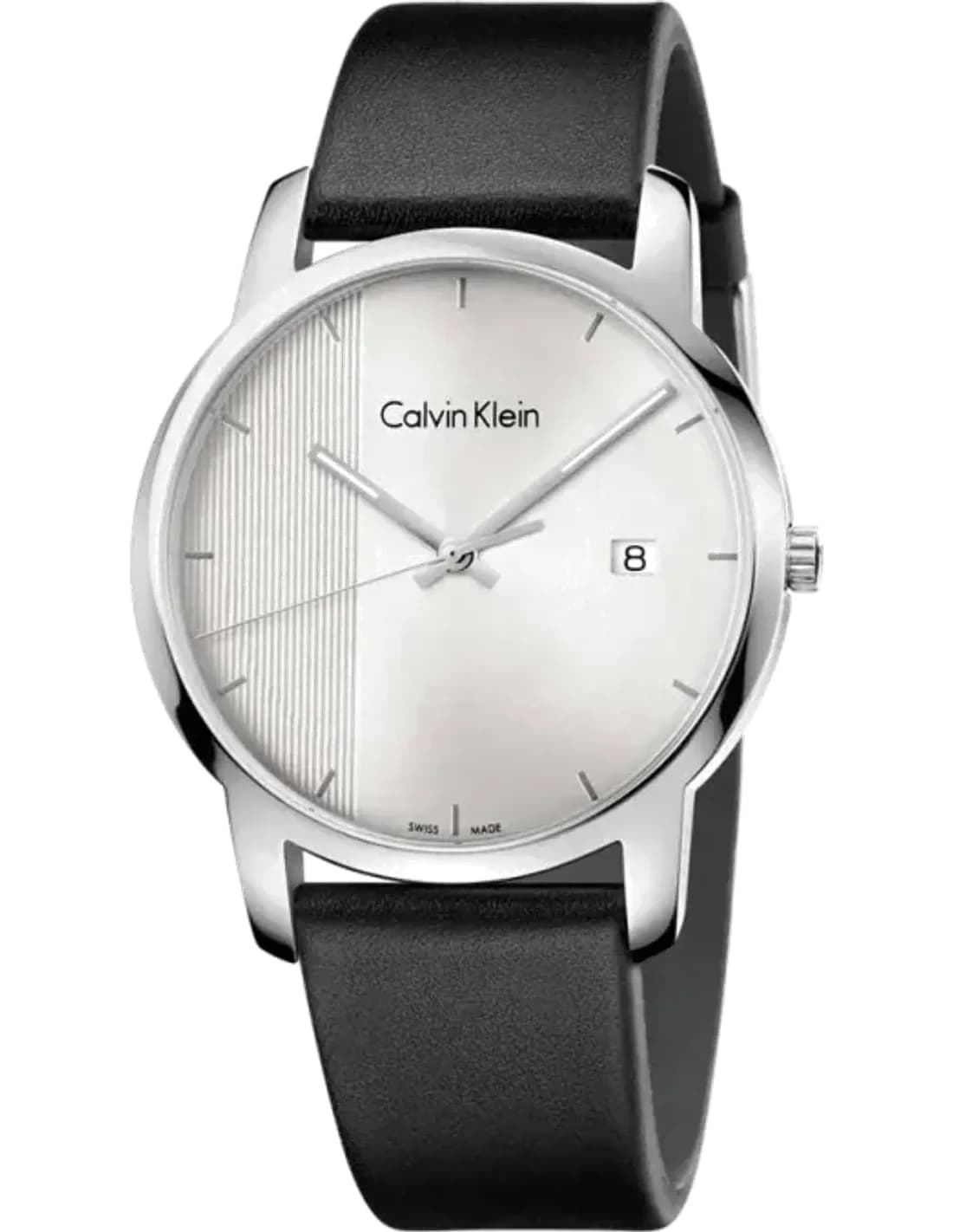 Montre Homme Calvin Klein City K2G2G1CX Quartz cadran argenté bracelet en cuir noir