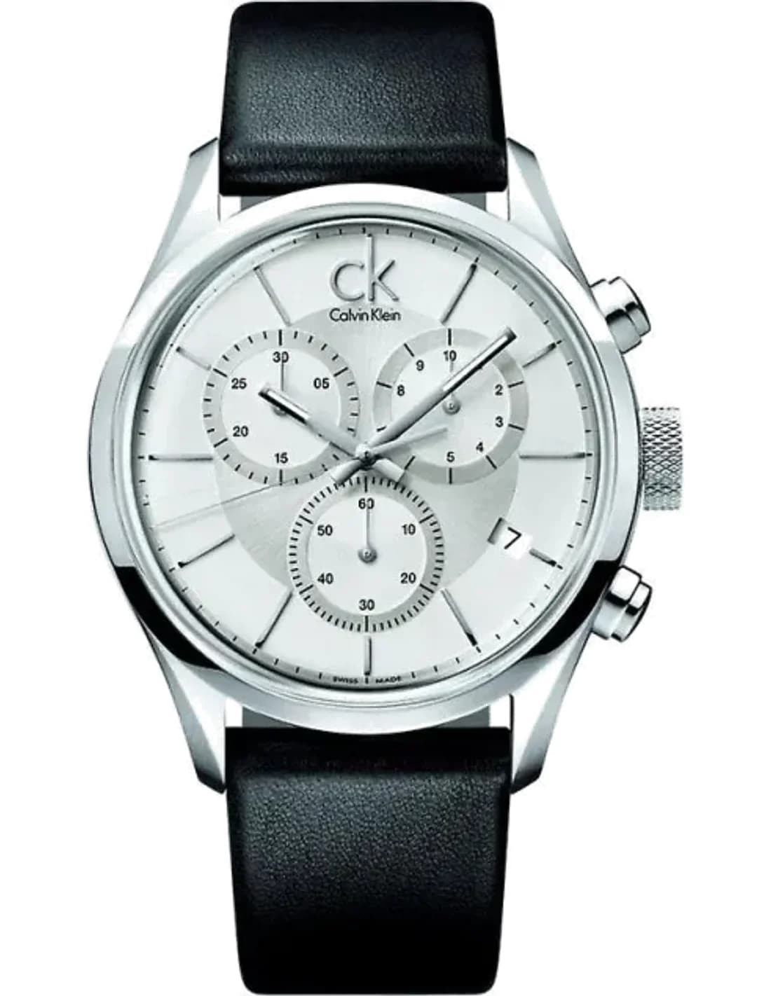 Montre Homme Calvin Klein Masculine K2H27120 chronographe bracelet cuir noir
