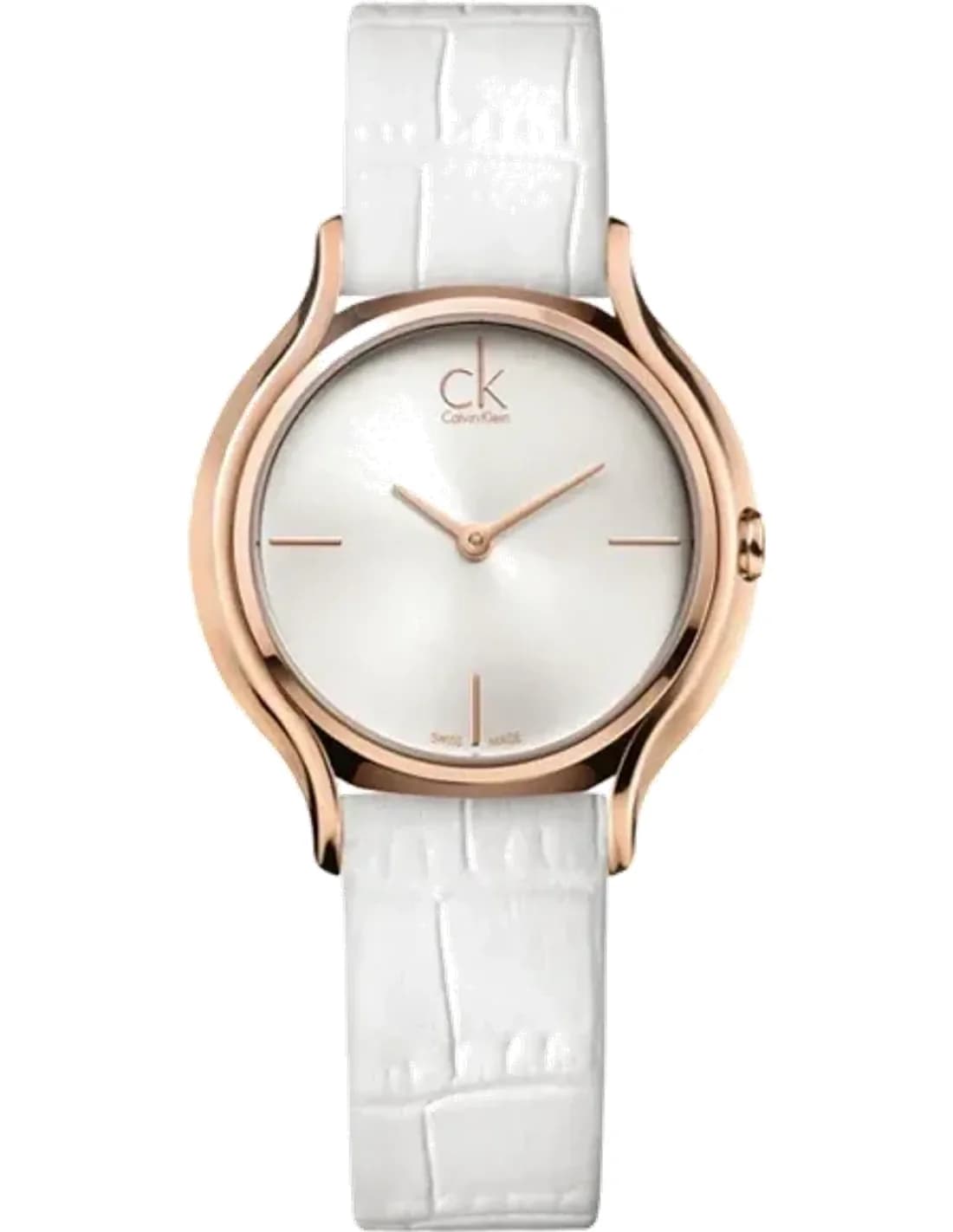 Montre Femme Calvin Klein Skirt K2U236K6 Quartz Cadran Argent Bracelet Cuir Blanc