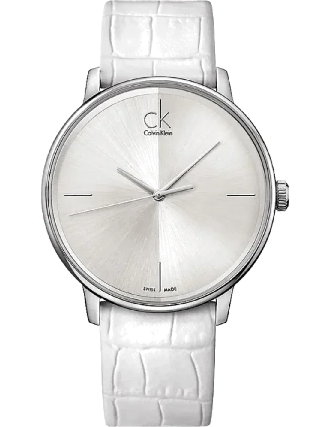 Montre Homme Calvin Klein Accent K2Y2X1K6 Quartz Cadran Argent Bracelet Cuir Blanc