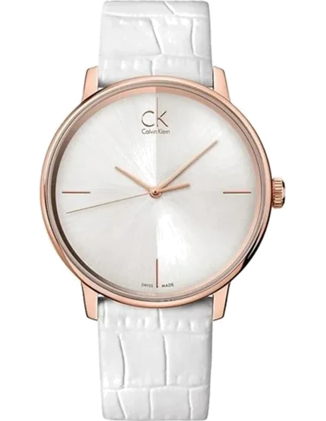Montre Femme Calvin Klein Accent K2Y2X6K6 Quartz Cadran Argent Bracelet Cuir Blanc