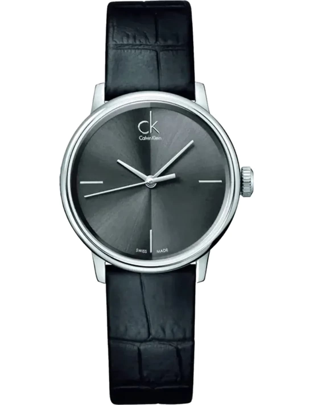 Montre Femme Calvin Klein Accent K2Y2Y1C3 Quartz Cadran Gris Bracelet Cuir Noir
