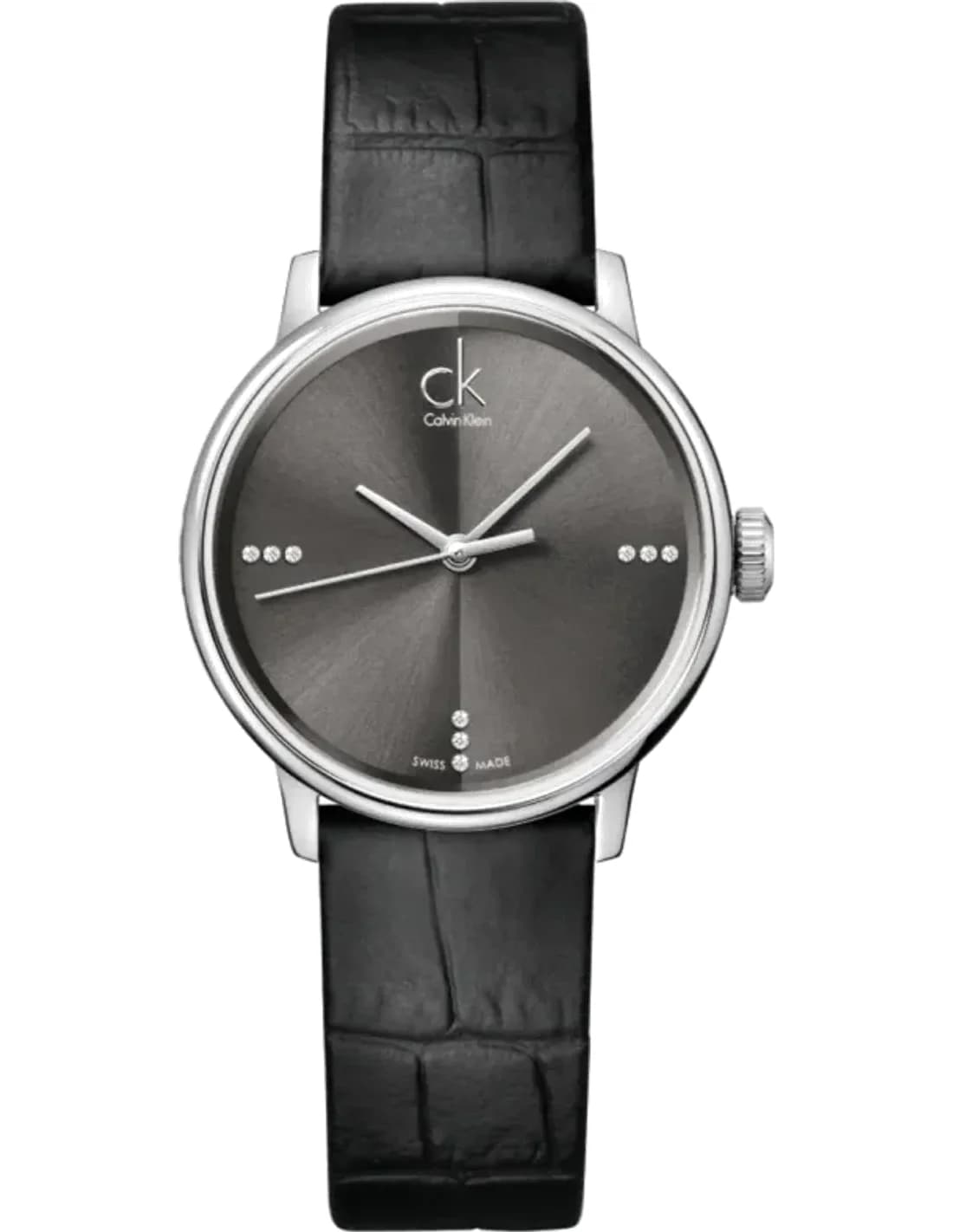 Montre Femme Calvin Klein Accent K2Y2Y1CU Quartz Cadran Gris Bracelet Cuir Noir