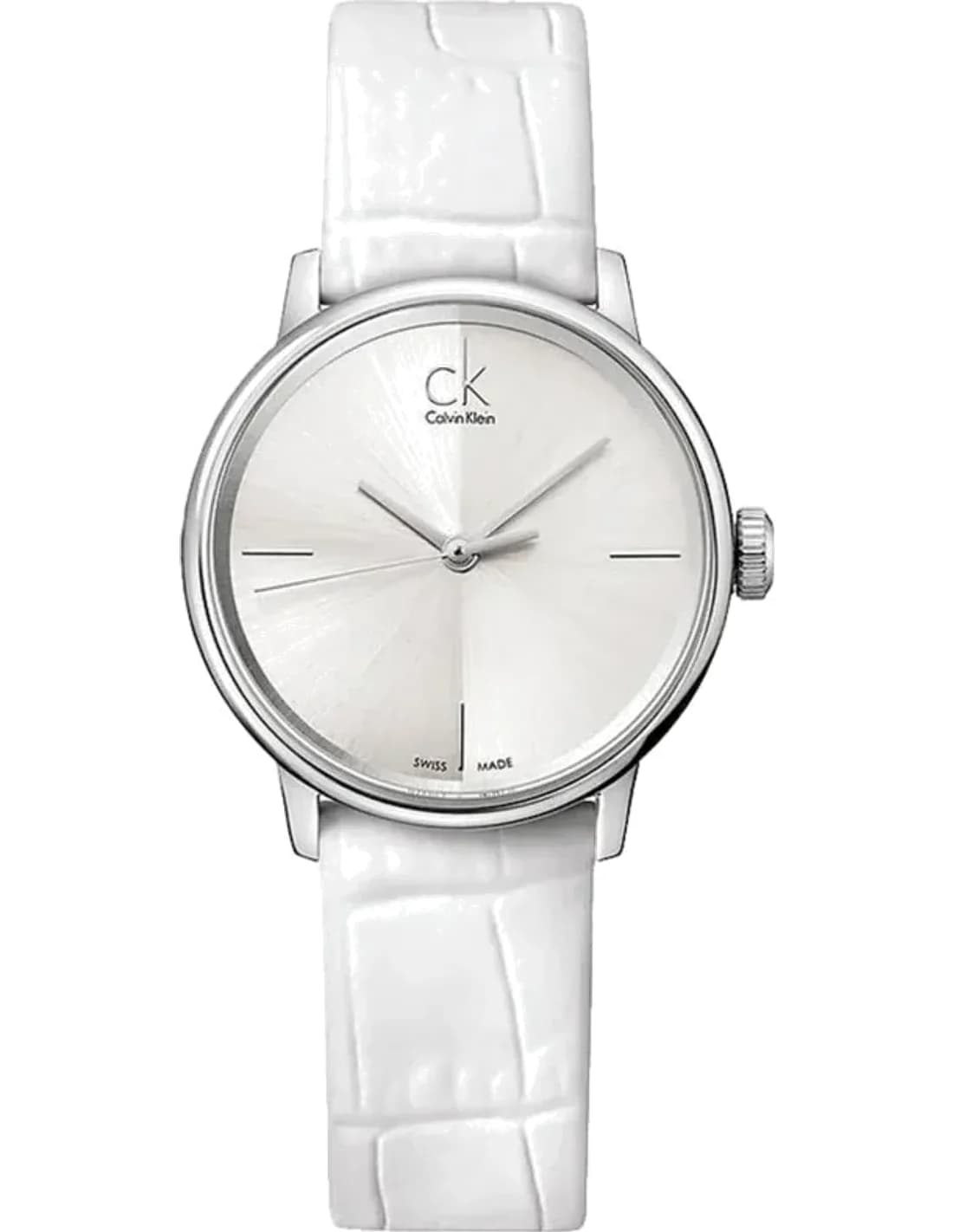 Montre Femme Calvin Klein Accent K2Y2Y1K6 Quartz Cadran Argent Bracelet Cuir Blanc