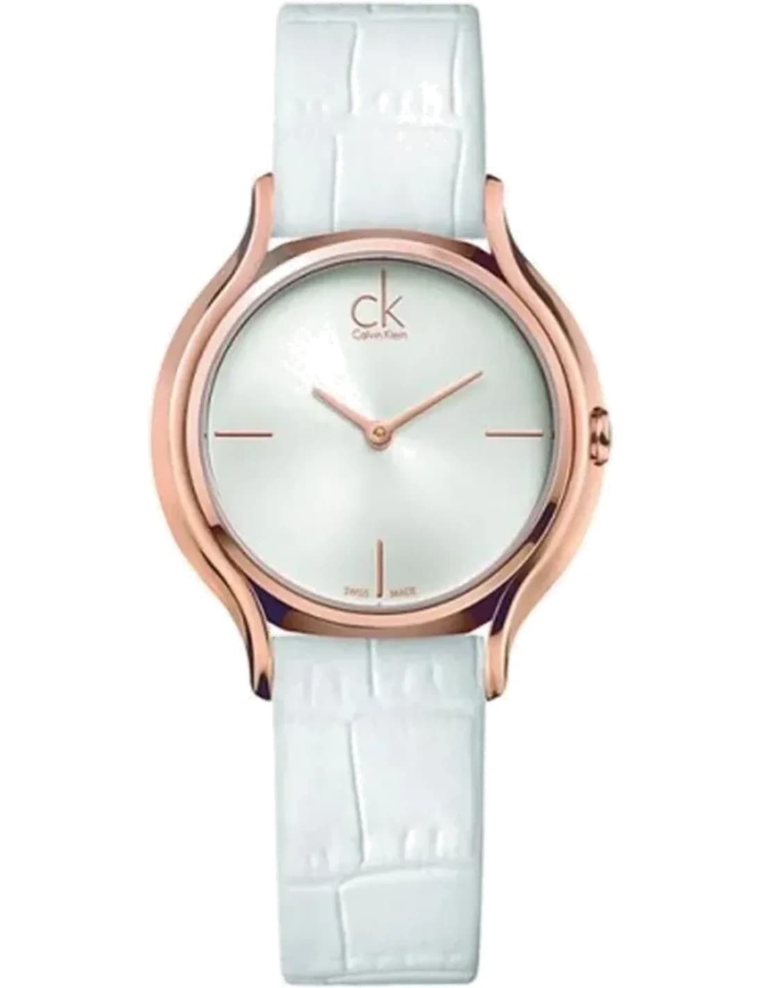 Montre Femme Calvin Klein Accent K2Y2Y6K6 Quartz Cadran Argent Bracelet Cuir Blanc