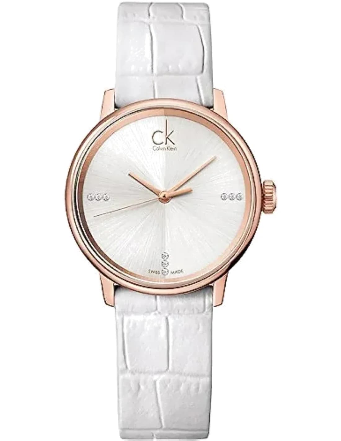 Montre Femme Calvin Klein Accent K2Y2Y6KW Quartz Cadran Argent Bracelet Cuir Blanc