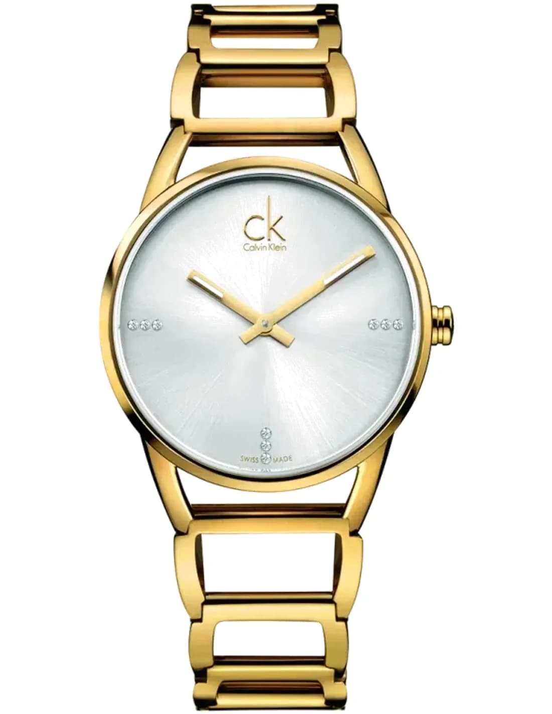 Montre Femme Calvin Klein Swiss Made K3G2352W quartz cadran argenté bracelet en acier inoxydable doré