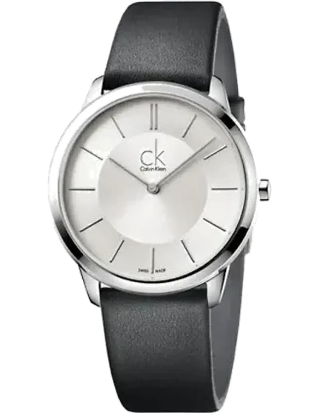 Montre Homme Calvin Klein Minimal K3M211C6 quartz cadran argenté bracelet en cuir noir