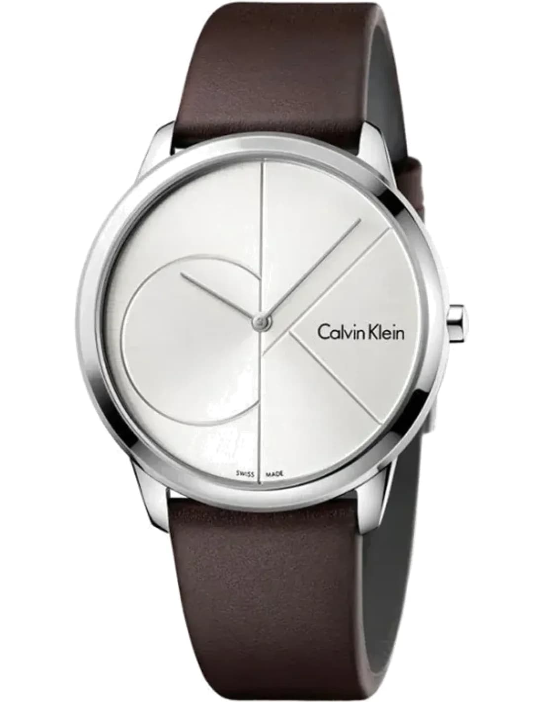 Montre Homme Calvin Klein Minimal K3M211G6 quartz cadran argenté bracelet cuir marron
